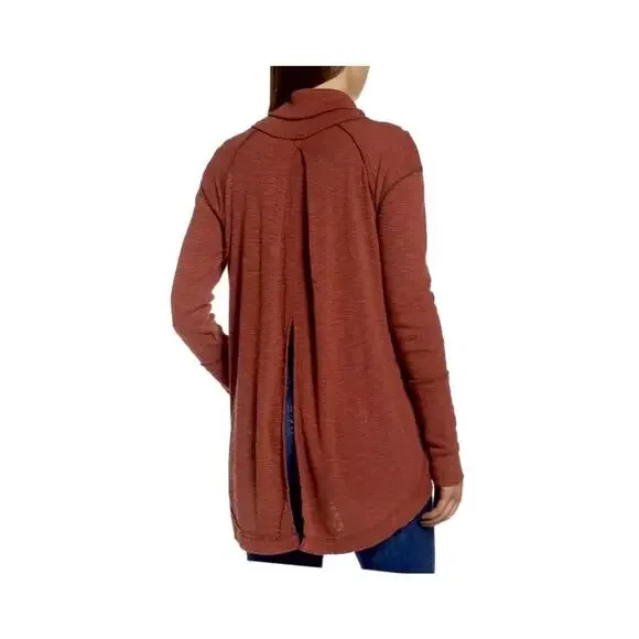 NWT Free People Small Red Orange Split Back Turtleneck Knit Top Tunic OB536113 - Picture 8 of 10